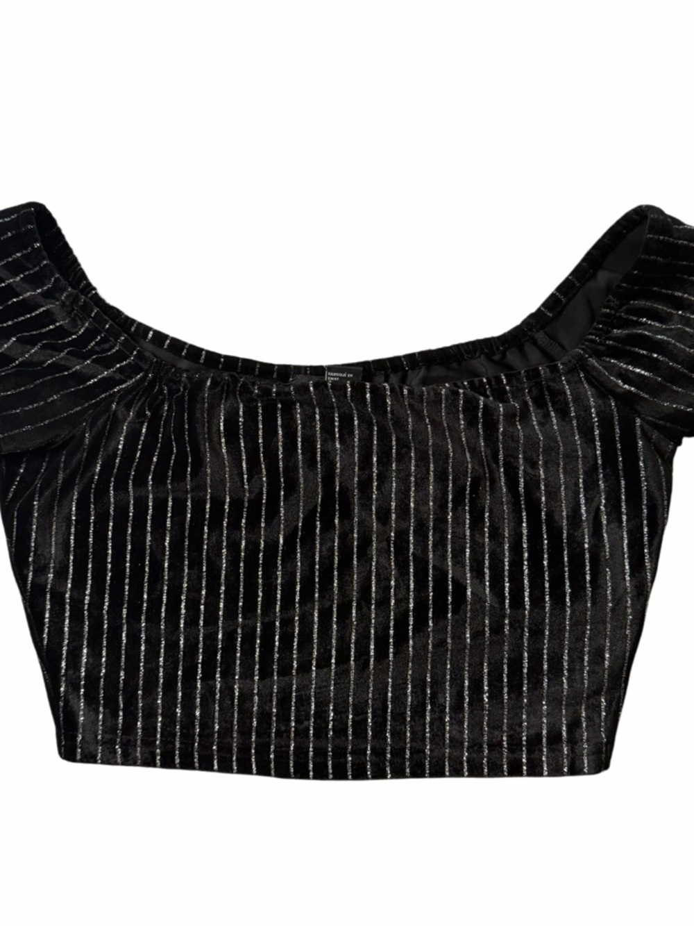 Forever 21 Black Velvet Off Shoulder Crop Top Womens Small Shimmer Stripe Party